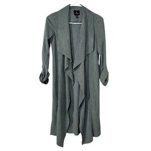 Jules & Leopold cascading front microsuede gray blue jacket longline women’s xs